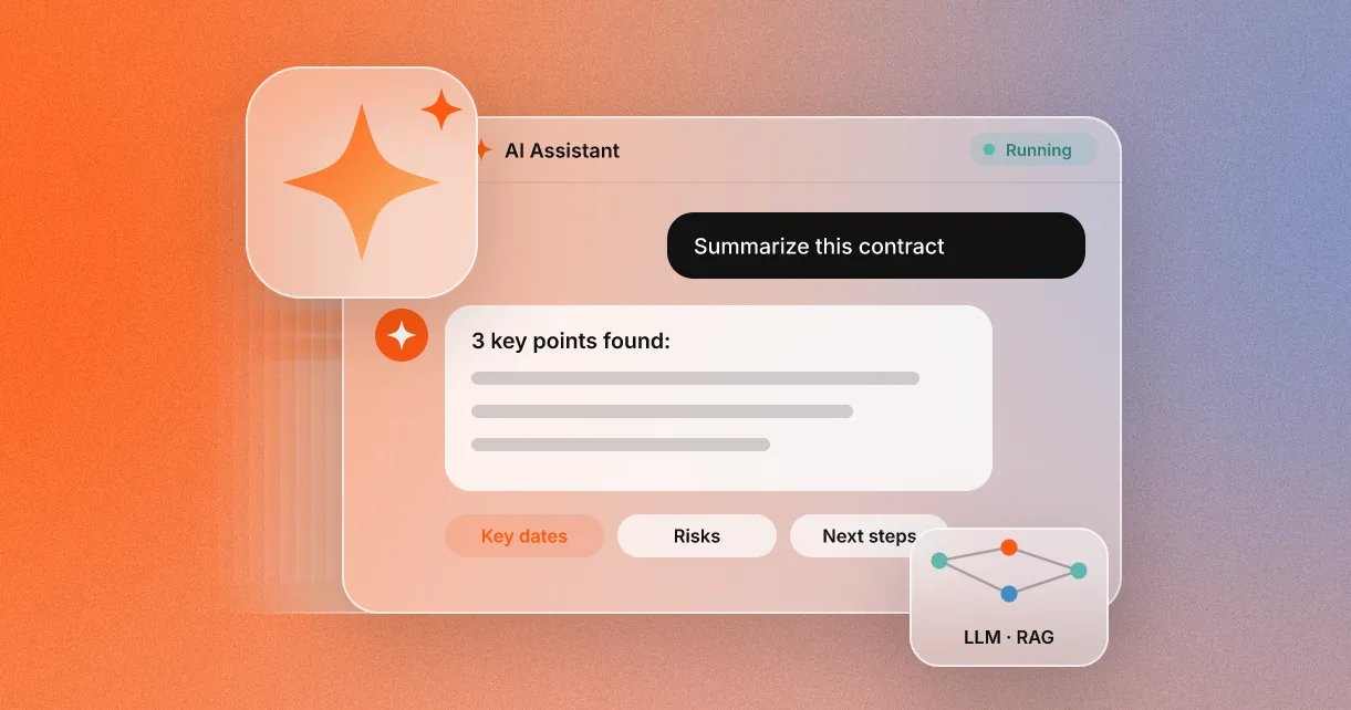 AI assistant summarizing a contract, with an AI sparkle icon